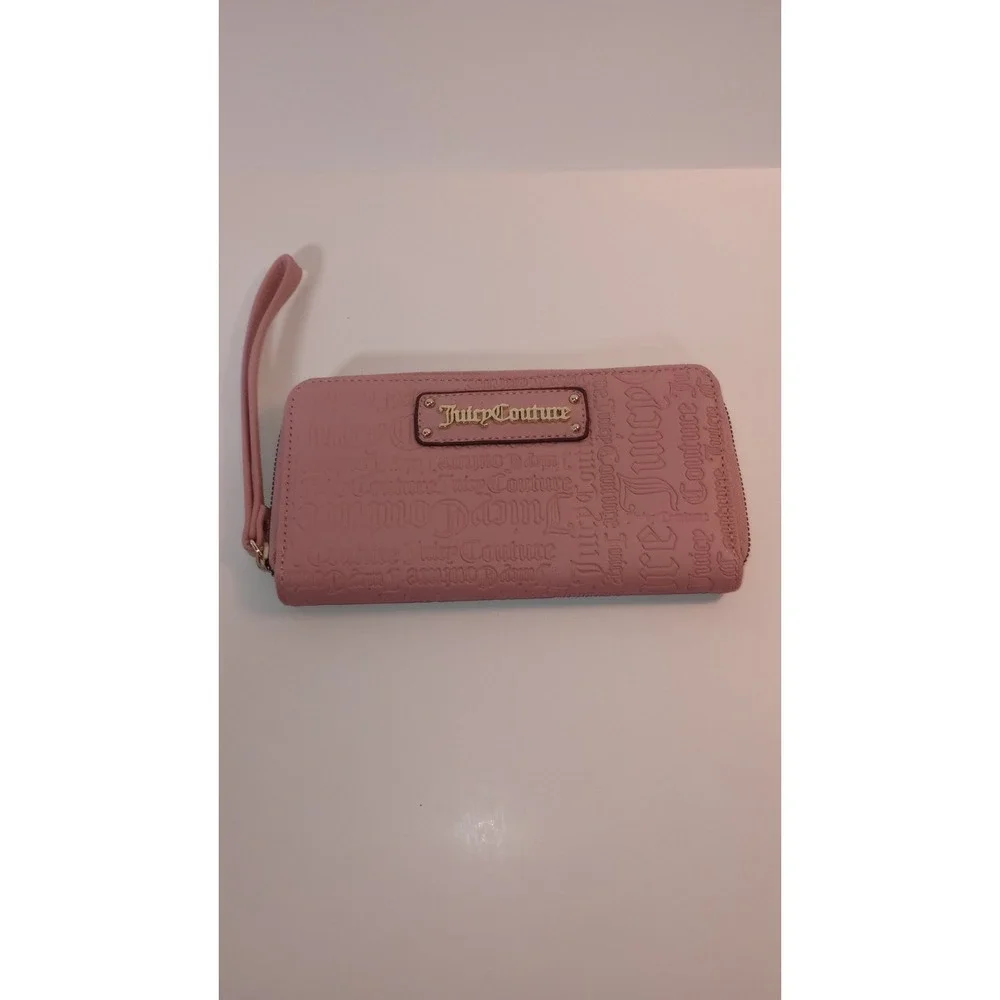 Juicy Couture Dusty Rose Pink Wristlet Wallet Gold Hardware Zip Around Logo